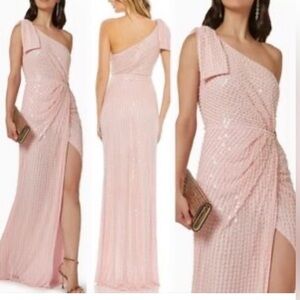 NWT-Mac Duggal lux pearl embellished Pink One-Shoulder gown size 2 ( $600retail)